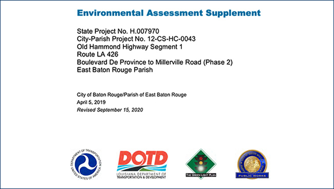 Environmental Assessment Supplement for Old Hammond Hwy (Segment 1) DRAFT